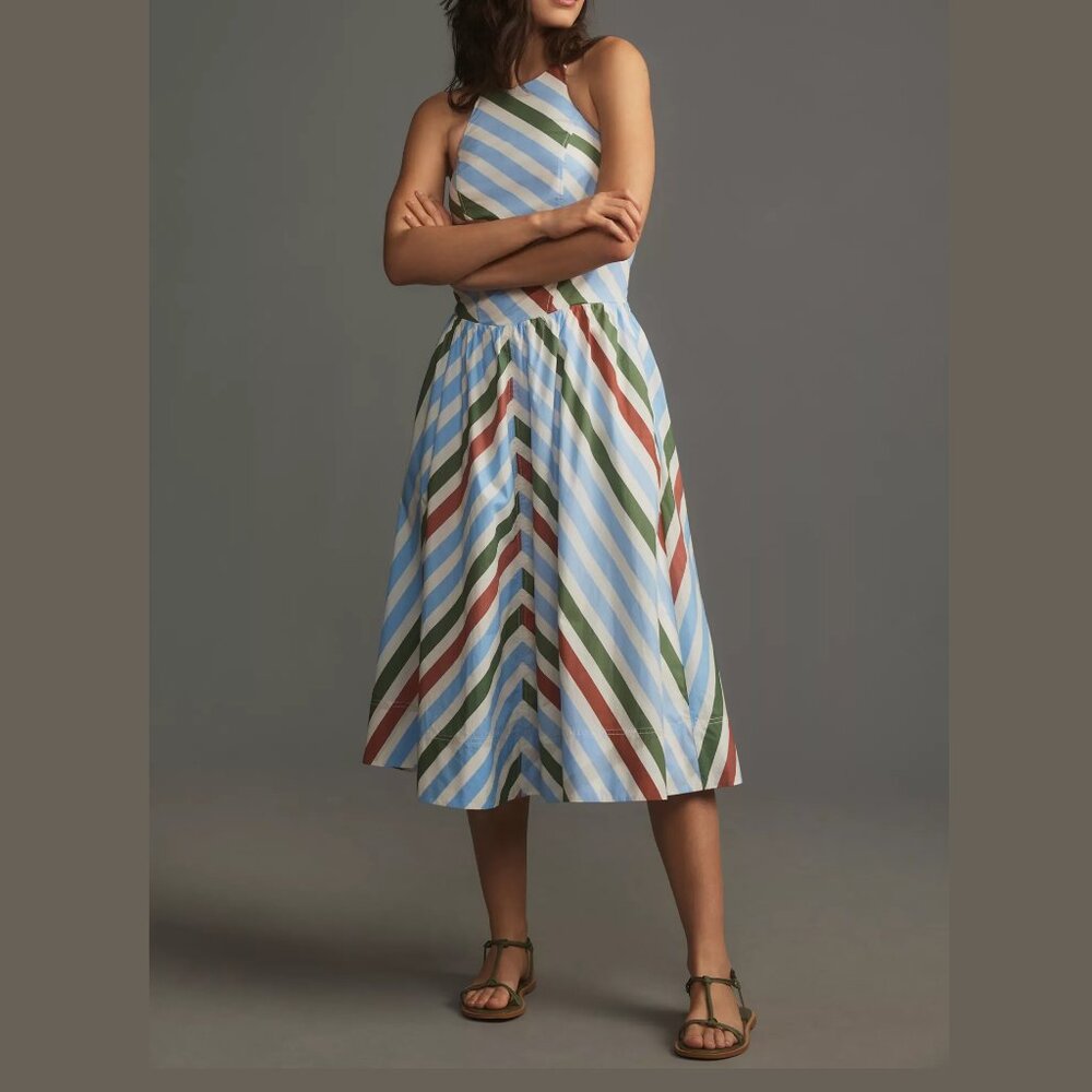 Anthropologie Maeve Halter Midi Sundress Chevron Stripe Small